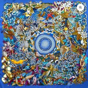 Hermes, Aline Honore, Blue Silk La Fleur Au Couer de la Vie Corsage.